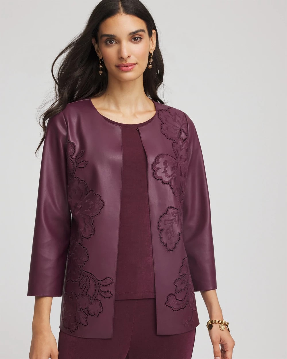 Travelers™ Collection Faux Leather Embroidered Jacket | Chico's